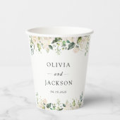 Weiße Blume, cremige Blume, Grünpflanzen, Hochzeit Pappbecher (Vorderseite)