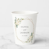 Weiße Blume, cremige Blume, Grünpflanzen, Hochzeit Pappbecher (Rückseite)