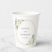 Weiße Blume, cremige Blume, Grünpflanzen, Hochzeit Pappbecher (Vorderseite)