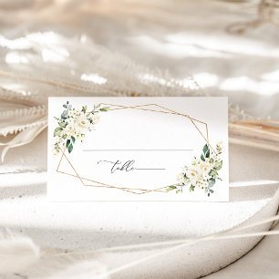 Weiße Blume, cremige Blume, Grünpflanzen, Hochzeit Platzkarte
