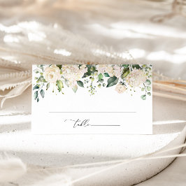 Weiße Blume, cremige Blume, Grünpflanzen, Hochzeit Platzkarte
