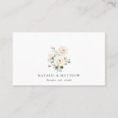 Weiße Blume, cremige Blume, Grünpflanzen, Hochzeit Platzkarte (Rückseite)