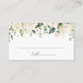 Weiße Blume, cremige Blume, Grünpflanzen, Hochzeit Platzkarte (Vorderseite)