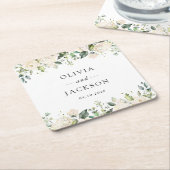 Weiße Blume, cremige Blume, Grünpflanzen, Hochzeit Rechteckiger Pappuntersetzer (angewinkelt)