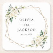 Weiße Blume, cremige Blume, Grünpflanzen, Hochzeit Rechteckiger Pappuntersetzer (Vorderseite)