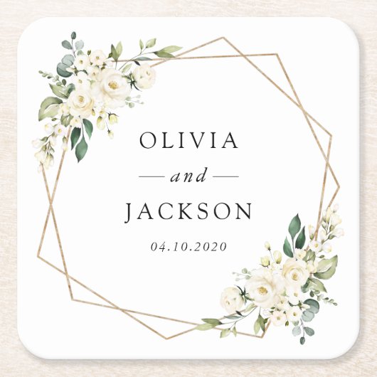 Weiße Blume, cremige Blume, Grünpflanzen, Hochzeit Rechteckiger Pappuntersetzer (Vorderseite)