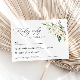 Weiße Blume, cremige Blume, Grünpflanzen, Hochzeit RSVP Karte