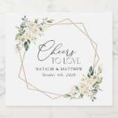 Weiße Blume, cremige Blume, Grünpflanzen, Hochzeit Schaumweinetikett (Einzelnes Label)