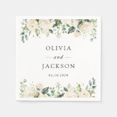 Weiße Blume, cremige Blume, Grünpflanzen, Hochzeit Serviette (Vorderseite)