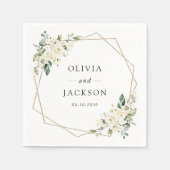 Weiße Blume, cremige Blume, Grünpflanzen, Hochzeit Serviette (Vorderseite)