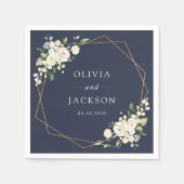 Weiße Blume, cremige Blume, Grünpflanzen, Hochzeit Serviette (Vorderseite)