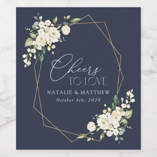 Weiße Blume, cremige Blume, Grünpflanzen, Hochzeit Weinetikett (Einzelnes Label)