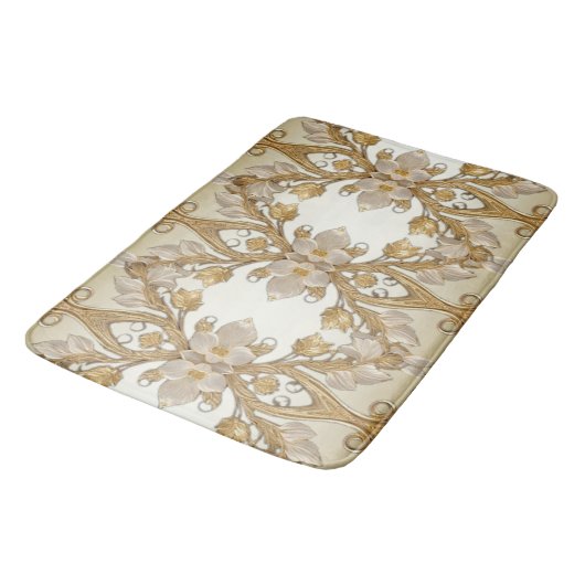 Weiße Blume Decorative Gold Bath Mat Badematte (Schrägansicht)
