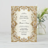 Weiße Blume Decorative Gold Brautparty Einladung (Stehend Vorderseite)