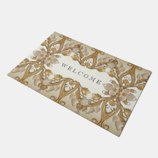 Weiße Blume Decorative Gold Doormat Fußmatte (Schrägansicht)