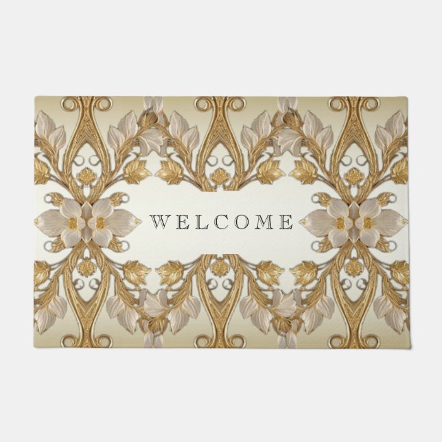 Weiße Blume Decorative Gold Doormat Fußmatte (Vorderseite)