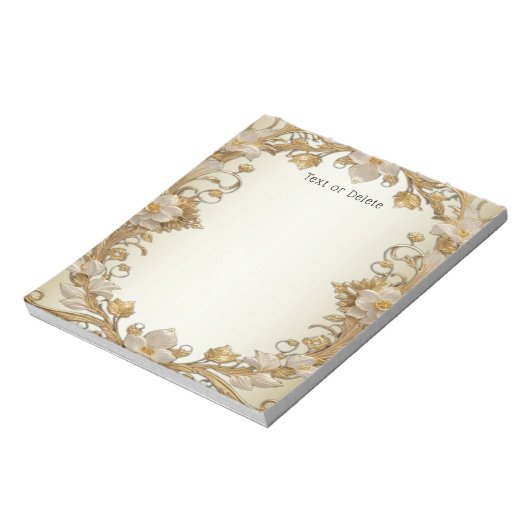 Weiße Blume Decorative Gold Notepad Notizblock (Rotiert)
