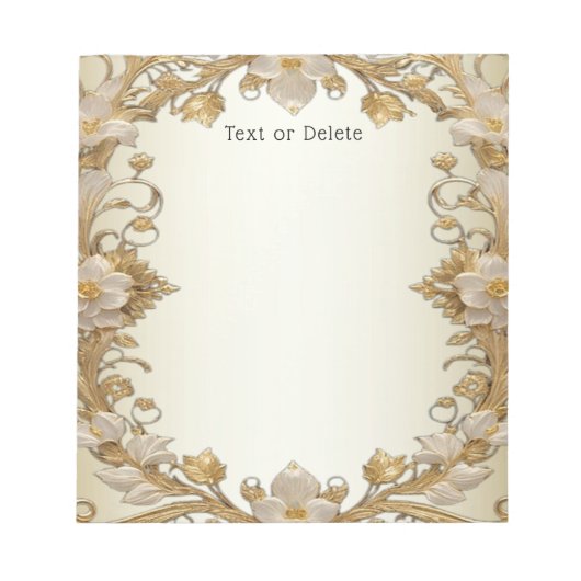 Weiße Blume Decorative Gold Notepad Notizblock (Vorderseite)
