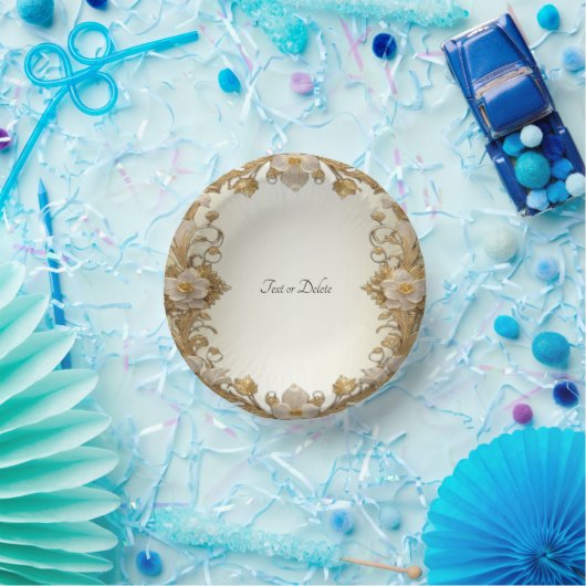 Weiße Blume Decorative Gold Pappteller (Party)