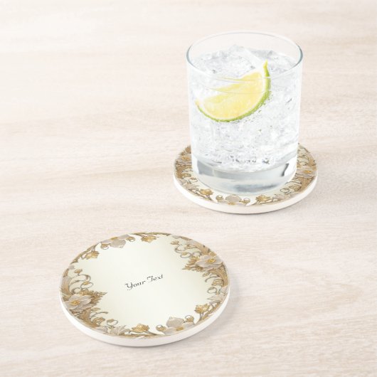 Weiße Blume Decorative Gold Sandstone Untersetzer (Seite)