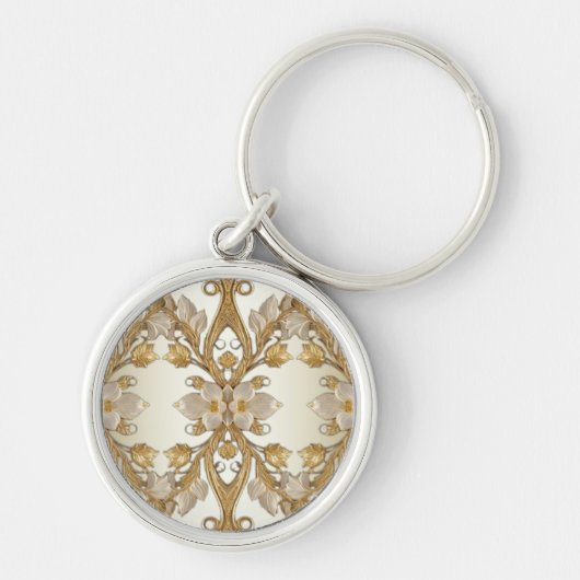 Weiße Blume Decorative Gold Schlüsselanhänger (Vorne)