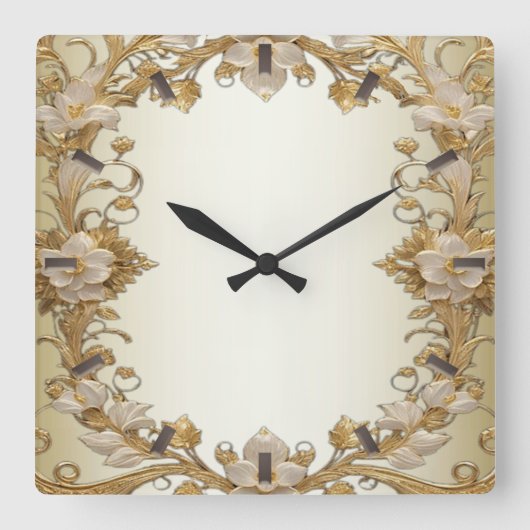 Weiße Blume Decorative Gold Wall Uhr (Vorderseite)