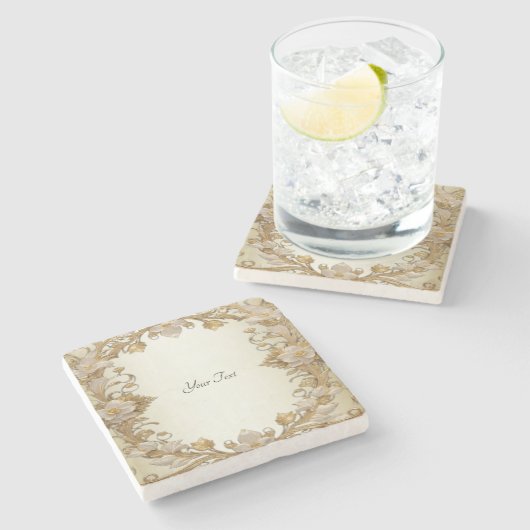 Weiße Blume Decorative Goldstein-Untersetzer Steinuntersetzer (Seitenansicht)