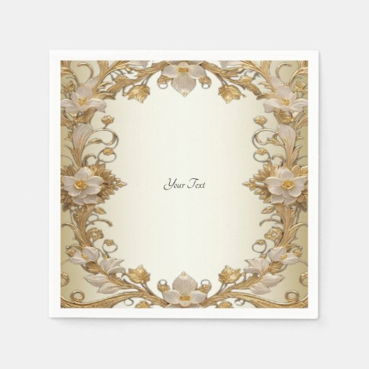Weiße Blume Dekorativ Gold Napkins Serviette (Vorderseite)