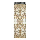 Weiße Blume dekorativ Goldener Wärmeschwulder Thermosbecher (Rückseite)