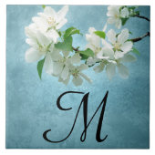 Weiße Blume der Blue Sky Monogram Display Tile Fliese (Vorderseite)