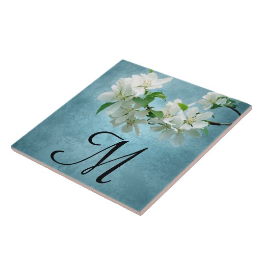 Weiße Blume der Blue Sky Monogram Display Tile Fliese (Seite)