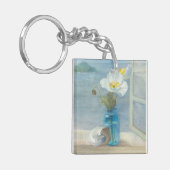 Weiße Blume, die das Meer übersieht Schlüsselanhänger (Vorderseite links)