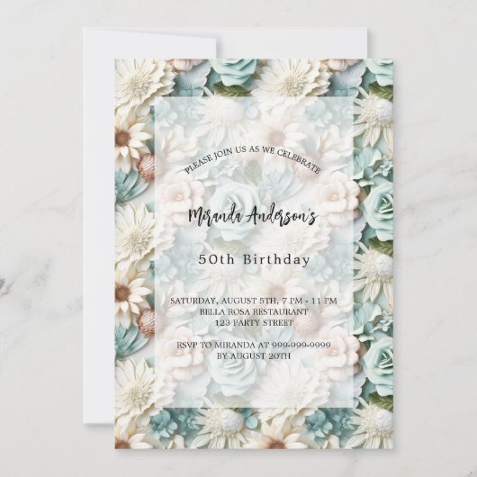 Weiße Blume Einladung (Vorderseite)