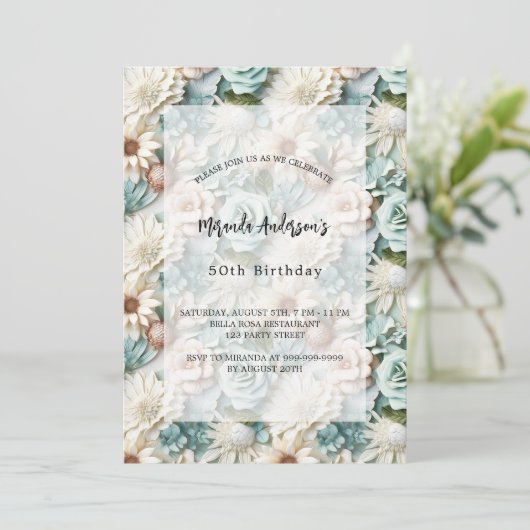 Weiße Blume Einladung (Stehend Vorderseite)