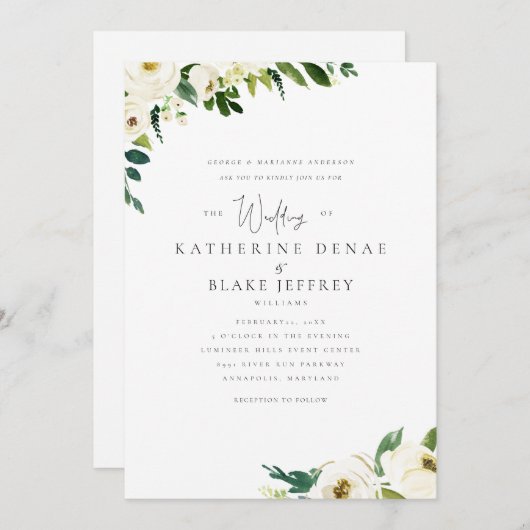 Weiße Blume Elegante formale Brautparente Einladung (Vorne/Hinten)