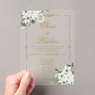 Weiße Blume Elegante Hochzeit Einladung auf Spanis