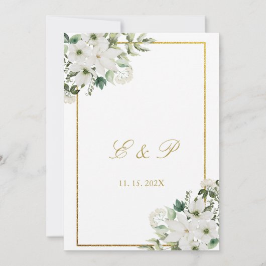 Weiße Blume Elegante Hochzeit Einladung auf Spanis (Rückseite)