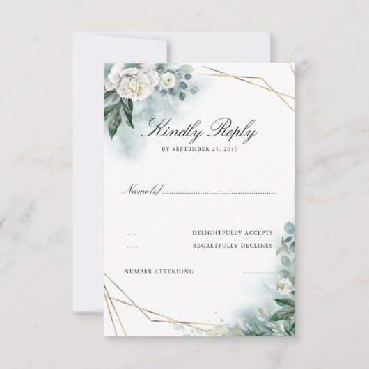 Weiße Blume Eleganter Goldrahmen Hochzeitstil RSVP Karte (Vorderseite)