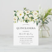 Weiße Blume Elegantes Grün Quinceanera Einladung (Stehend Vorderseite)