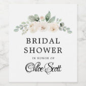 Weiße Blume Eukalyptus Elegantes Brautparty Weinetikett (Einzelnes Label)