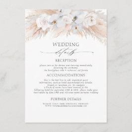 Weiße Blume Exotic Pampas Gras Hochzeiten Details Begleitkarte