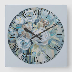 Weiße Blume Feine Kunst römische Zahl Quadratische Wanduhr