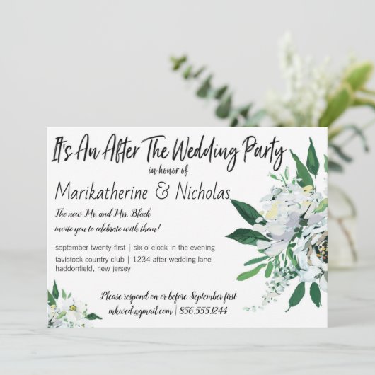 Weiße Blume für alle Jahreszeiten nach Hochzeitsfe Einladung (Stehend Vorderseite)