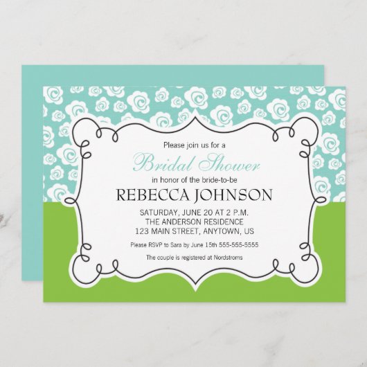 Weiße Blume für Aquamarines und grünes Brautparty Einladung (Vorne/Hinten)