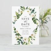 Weiße Blume für die Aquarellfeder Save The Date (Stehend Vorderseite)