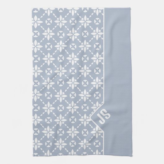 Weiße Blume gepolstertes Muster an der dunkelblaue Geschirrtuch (Vertikal)