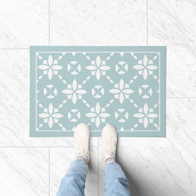 Weiße Blume gepolstertes Muster an der Seitengrenz Fußmatte (Indoor)