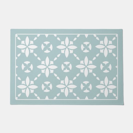 Weiße Blume gepolstertes Muster an der Seitengrenz Fußmatte (Vorderseite)