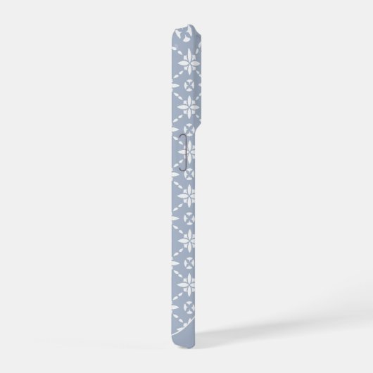 Weiße Blume gepolstertes Muster in Dusty Blue iPhone Hülle (Rechte Seite)