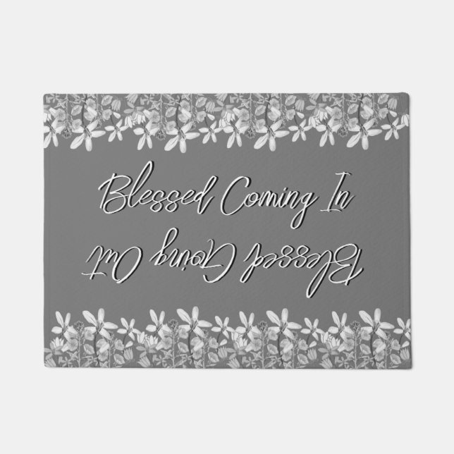 Weiße Blume gesegnet, gesegnet auszugehen Fußmatte (Vorderseite)